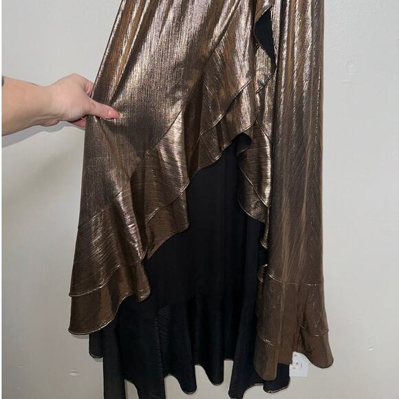 Retrofete NWT Flora Metallic Jersey Midi Wrap Dress in Bronze V-Neck Size XS - Picture 6 of 11